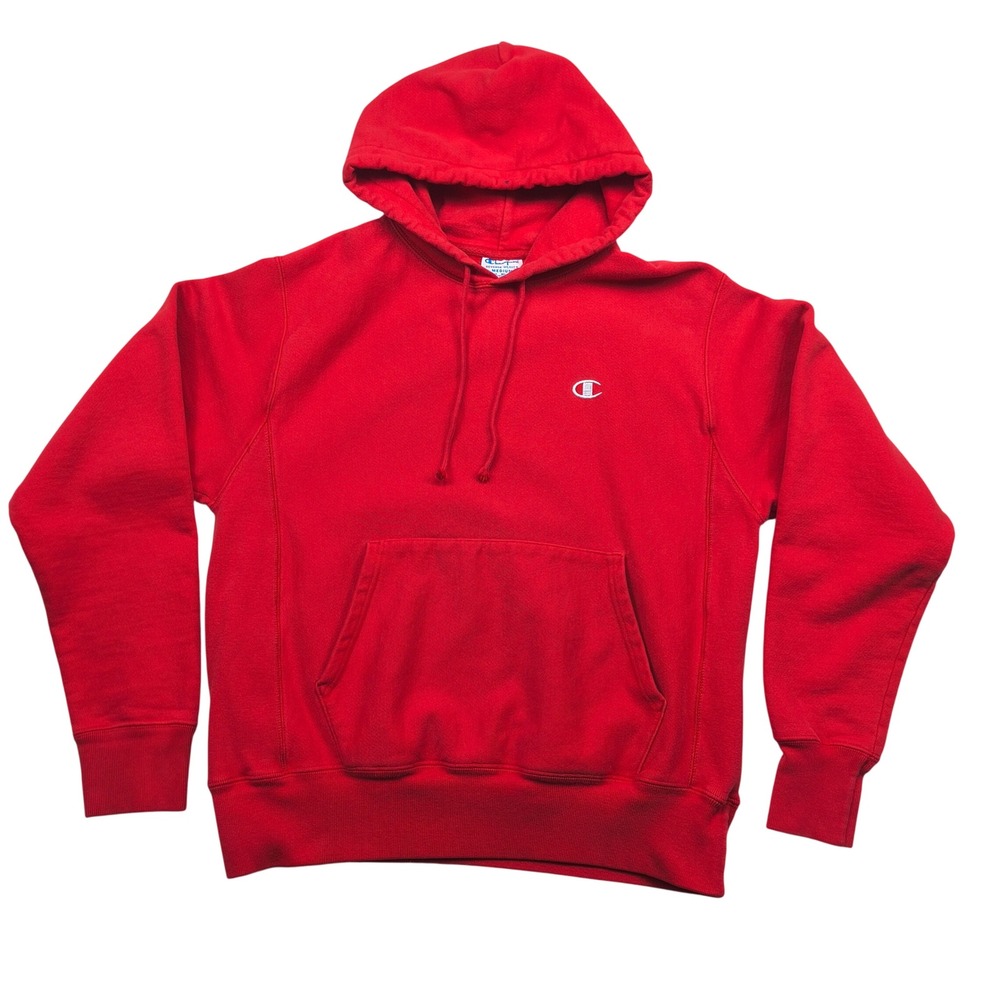 Champion Reverse Weave Hoodie Mens Medium Red Pullover Athletic Sweatshirt
